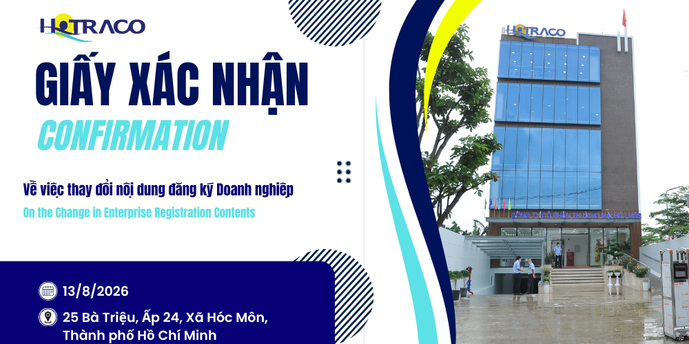 Giấy xác nhận Về việc thay đổi nội dung đăng ký Doanh nghiệp / Confirmation On the Change in Enterprise Registration Contents