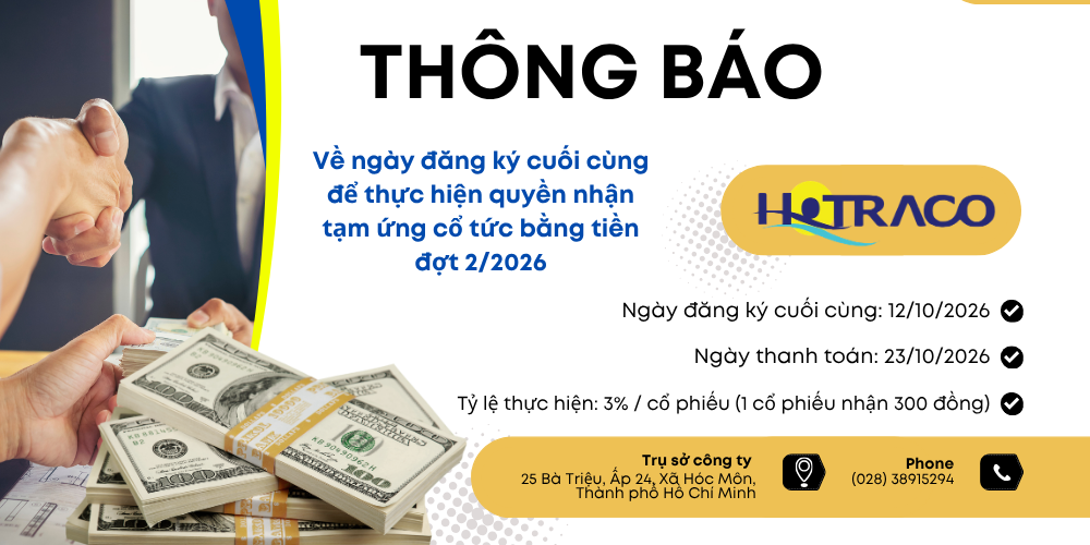 Thông báo về ngày đăng ký cuối cùng để thực hiện quyền nhận tạm ứng cổ tức đợt 2 năm 2026 bằng tiền / Regarding the last date of registration for exercising the right receive the second period in 2026 in cash